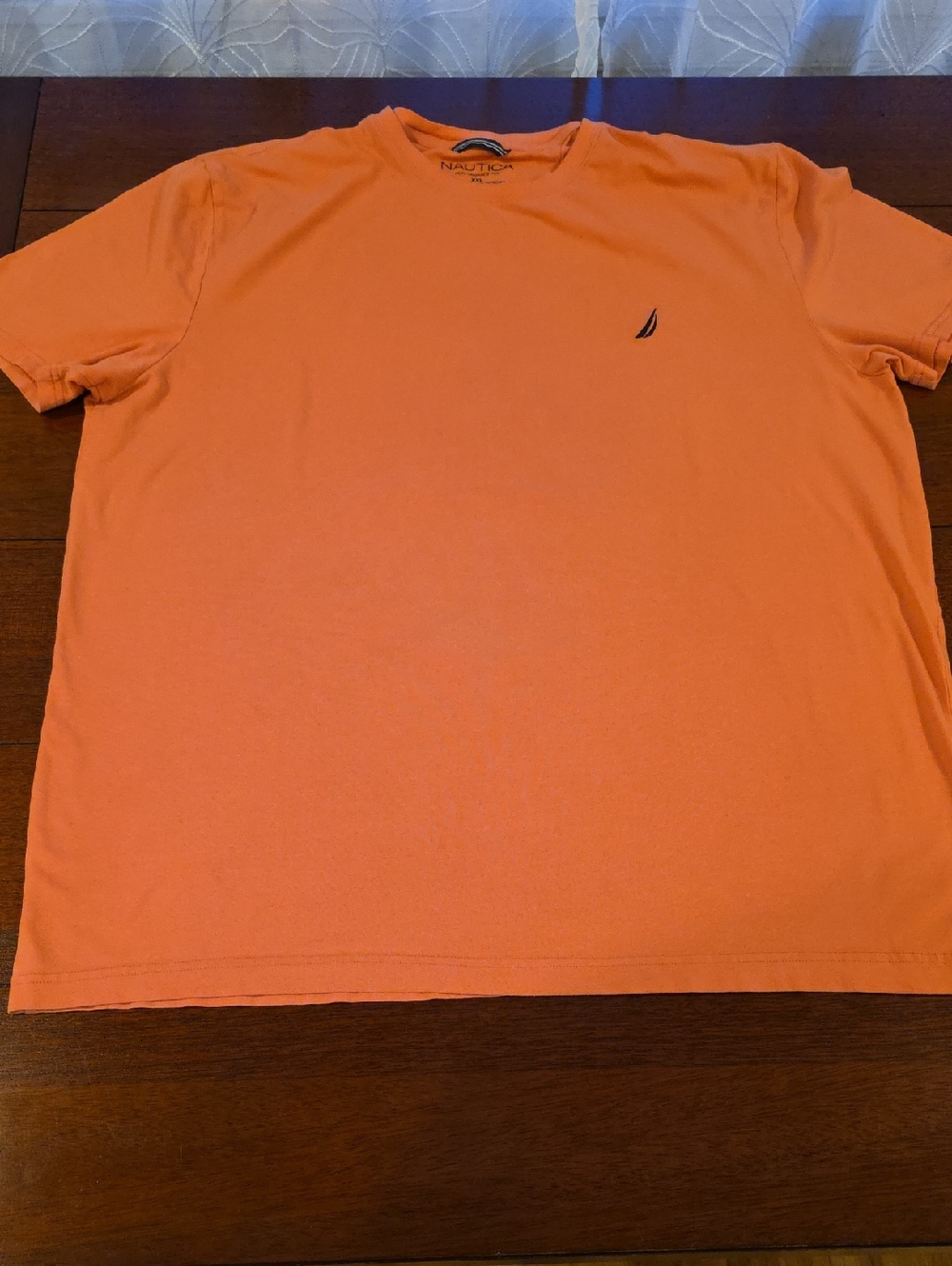 Nautica Men's Orange Crewneck Short Sleeve Tee with Navy Sail Logo